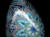 Midnight Flight of the Dragonfly Ukrainian Easter Egg Pysanky By So Jeo : pysanky pysanka ukrainian ukraine easter egg batik art purple goose oak leaves meander stars lavendar white diamonds nets sojeo